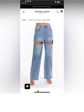 Crystal-Trim Cutout Wide-Leg Jeans - Medium Blue